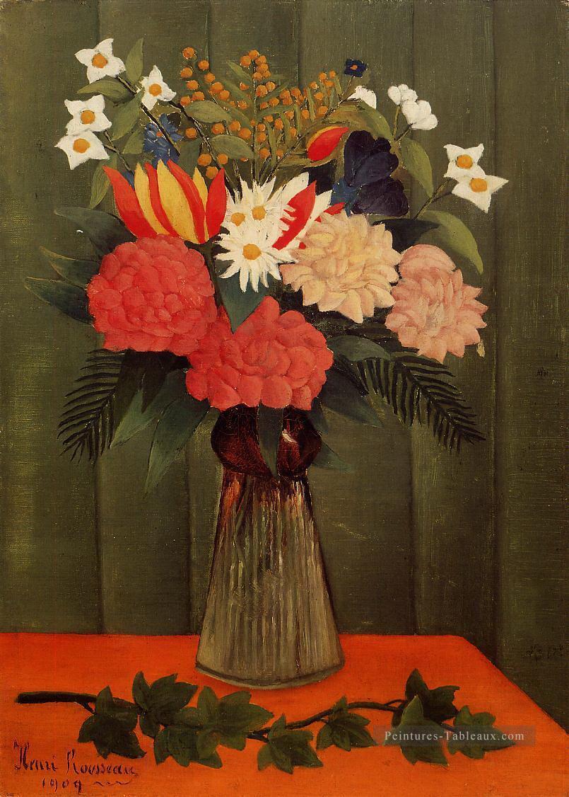 bouquet de fleurs avec une branche de lierre 1909 Henri Rousseau post impressionnisme Naive primitivisme Peintures à l'huile